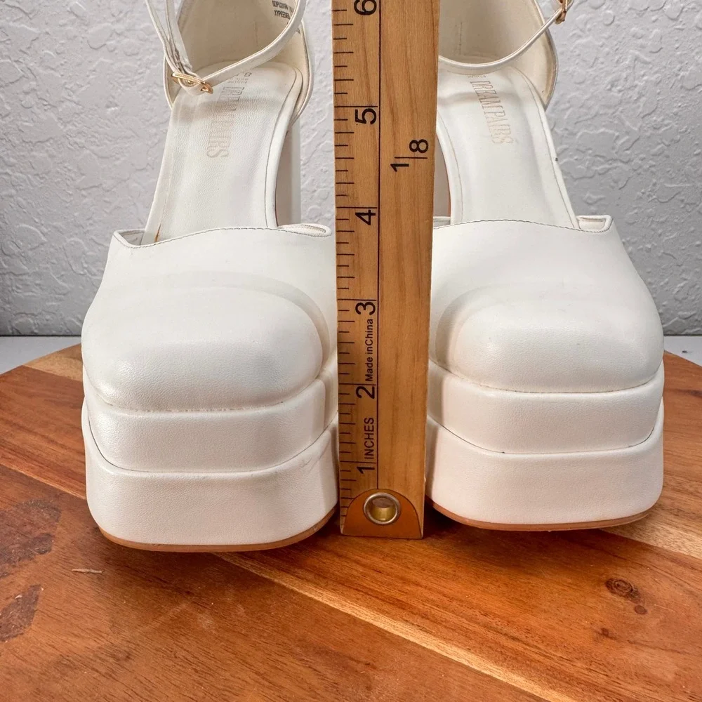 Dream Pairs White Double Platform Chunky Block Heel Square Toe Pumps Size 8.5